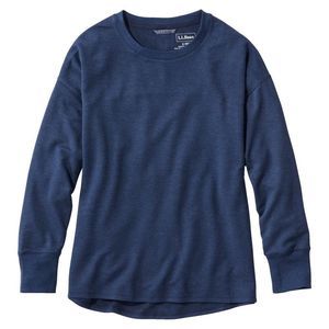L.L.BEAN size large L Women's SoftFlex Crewneck Dolman Sleeve Pullover Navy blue
